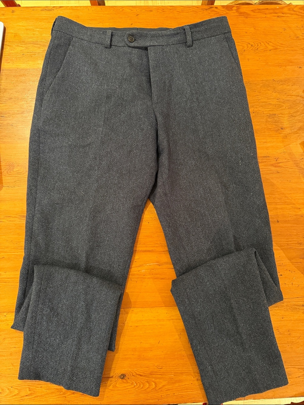 Men's Dark Blue Gray Dress Pants - Tailored Flat Front